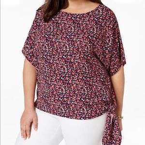 Michael Kors Navy Flower Print Side-tie Top